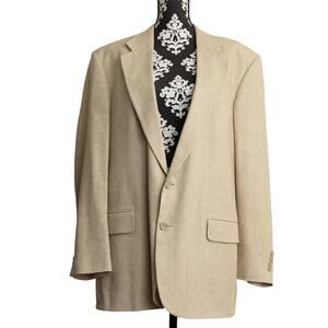 Vintage 90s Professional Classic Beige Tan 100% Silk 2 Button Lined Blazer - 44L